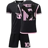 Trikot Kinder Erwachsene Nr.10 Fussball Trikot Set, 24/25 schwarz, Rosa, Blau Fußball Trikot Trainingsanzug Shirts Shorts und Socks, Football Kit for Jungen M