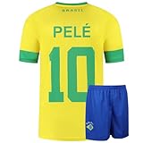 Brasilien FußballTrikot Set Heim Pele - Kinder und Erwachsene - Jungen - Fußball Trikot - Fussball Geschenke - Sport t Shirt - Sportbekleidung - Größe 164
