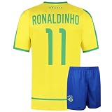 Brasilien FußballTrikot Set Zuhause Ronaldinho - Kinder und Erwachsene - Jungen - Fußball Trikot - Fussball Geschenke - Sport t Shirt - Sportbekleidung - Größe 164