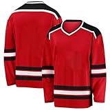 Personalisiertes Hockey-Trikot mit langen Ärmeln, personalisierte Uniformen bedruckt mit Teamnamensnummer, Hockeyuniformen für Männer, Frauen, Kinder und Jugendliche, rot, S