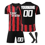Generisch Fussball Trikot Kinder Personalisiert, Milan Trikots Set Kinder mit Jersey Shorts Socken, Personalisierte Fussball Trikot mit Namen und Nummer Fan-Geschenk