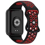 CZhkg Atmungsaktiv Silikon Armbänd für Redmi Watch 6 Strap, Ersatzarmbänder Bracelet Sportbänder Einstellbare Wristband Uhrenarmbänder für Redmi Watch 6/ Xiaomi Mi Band 9 Pro (rot schwarz)