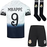 Madrid #9 Mbappe Special Edition Dragon Fußball-Trikot für Kinder, Shorts, Socken, Jugendgrößen, Geschenkbox, weiß, 140