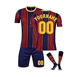 Generisch Personalisiertes Fußballtrikot für Kinder, 2024/2025Fußball Trikot,Anpassbarer Name und Nummer Kinder,Sportanzug Fußballtrikot-Set Shorts und Sock