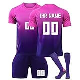 Fußball Trikot Kinder Trainingsset 2024/2025 Personalisiert mit Namen und Nummer, Jungen Fußballtrikot mit T-Shirt Shorts Socken, Jungs Fanartikele e Geschenkidee für Jungen und M
