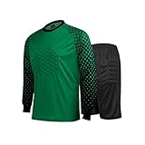 LiiYii Kinder Fußball Torwart Trikot Mit Schwammpolsterung Torwart Jersey Top Langarm + Sport Shorts Fußball Uniform Grün 134-140
