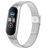 AK Armband Kompatibel mit Xiaomi Mi Band 6 Armband/Xiaomi Mi Band 5 Armband, Verstellbare Edelstahl Metall Ersatzarmband für Xiaomi Mi Band 5/Mi Band 6 (Silber)
