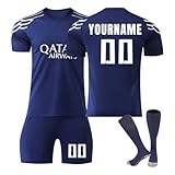 Trikot Kinder Personalisiert mit Namen FußBall Jersey 24/25 Fussball Trikots Kinder Set Herren, Fussballtrikot Kinder Jungen, Football T-Shirt, Shorts und Socken für Jungen Anzug