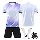 Generisch Football Trikot, Personalisiertes Fußball Shorts Socken Set Für Kinder Erwachsene, Fussball Trikot Trainingsanzug 24 25 Hause/Auswärts Strips Jersey Mit Name Set (L, Light Purple)