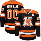KONG JIMFAN Personalisiertes Hockey Trikot,Eishockey Kostüm Erwachsene Lose Atmungsaktiv Eishockey Trikots mit Eigenem Namen Nummer Logo & Teamname,Teamtrikot für Familien Matching(#A Orange)