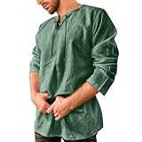 Generisch Leinenhemd Langarm Freizeithemd Herren V-Ausschnitt Vintage Gotisch Mittelalterlich Baumwolle Piraten Kostüm Karneval Universal Fit Traditioneller Retro-Stil Regular Fit mit Kordelzug