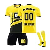 BVB Personalisiertes Fußball Trikot Kinder Personalisiert Trikot mit Namen Nummer Team und Logo Herren/Junge Football Training Tshirts Shorts und Socken Anzug A99 XX-Larg