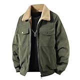 Generisch Herren Warme Cordjacke Winter Winddicht Outdoorjacke Casual Gefütterte Übergangsjacke mit Taschen Freizeitjacke Reverskragen Kurzmantel Jogging Fleecejacke Sportlich Winterjack