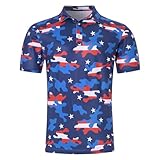 Poloshirts für Herren, kurzärmelig, T-Shirts 4. Juli, patriotisches Golf-Shirt, amerikanische Flagge, blau, S