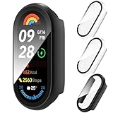 3-Stück Hard PC 360° Hülle Kompatibel mit Xiaomi Smart Band 9 Schutzhülle mit 9H Gehärtetem Glas Displayschutz Kratzfest,Ultradünne Hülle für Xiaomi Smart Band 9 C