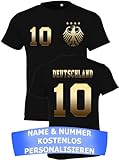 Kinder Jungen Deutschland Trikot EM 2024 Tshirt mit eigenem Namen + Nummer - Gold/Schwarz 10 Jahre (130/140)