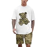 Vhersily Trainingsanzug für Herren, kurzärmelig, T-Shirt und kurze Shorts, bedrucktes Pyjama-Set für den Sommer, aus Baumwolle, leicht, atmungsaktiv, ästhetisch, Streetwear, Y2K,