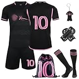 Fussball Trikot Kinder, Schweißabsorbierenden Fußball Trikot Trainingsanzug Shirts Shorts Socks und Schlüsselanhänger, Hause/Auswärts Fußballtrikot für Kinder Jung