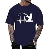 Herren Oversized T Shirt Casual Rundhalsausschnitt Sportshirt Freizeithemd Sommerhemd Hawaii-Urlaub Tops Fischer Druck Vintage Print Kreativ Lose Oberteile für Männer Baumw