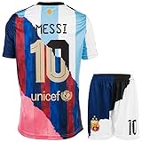 HUSSATEX Miami Argentinien Barcelona Trio Special Vintage Edition Leo #10 Kinder Fußball Trikot & Shorts Geschenkset Jugendgrößen (Mix, 140.)