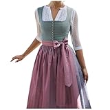Dirndl Damen Lang Trachtenkleid Damen Elegant Große Größen Dirndlkleid mit Spitzenschürze Grün Dirndelkleider Halloween Trachtenrock Tracht Outfit Bayerisches Dirndl-Komplettsets für Oktob