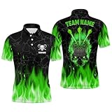 Grünes Flammen-Schädel Herren & Damen Darts-Polos & Quarter-Zip-Shirts – Individuelles, gruseliges Darts-Shirt für Männer & Frauen – Dart-Trikots L1423
