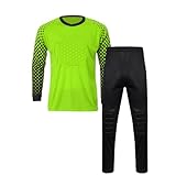 ZUYPSK Jungen Fußball Torwart Trikot Set Sportshirt und Sporthose Gepolstert Langarm Schutz Ausrüstung Anzug (DE/NL/SE/PL, Numerisch, 140, Regular, Grün)