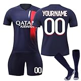 Personalisiertes Fußball Trikots Set 25/24 Hause/Auswärts Fußballtrikot Strips Fussball Trainingsanzug Sportshirt Junge Football Training Tshirts Shorts und Socken DIY Name Nummer Trik