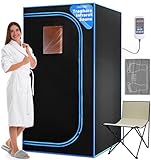 Serenelife Sauna – Mini Sauna, Dampfsauna für Zuhause, Infrarotsauna für Zuhause bis 60°C, Portable Sauna – inklusive Saunastuhl, Fuß- Infrarotmatte Fernbedienung für Zeit- & Temperatureinstellung