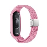 SRDRK Geflochtenes Riemen für Xiaomi Mi Band 8 Elastic Nylon Solo Loop Verstellbares Uhrenband Magnetische Schnallenarmband für Miband 8 NFC Watchbands(Pink,For Miband 7 6 5 4 3)