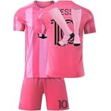 Trikot Kinder Erwachsene Nr.10 Fussball Trikot Set, 24/25 schwarz, Rosa, Blau Fußball Trikot Trainingsanzug Shirts Shorts und Socks, Football Kit for Jungen M