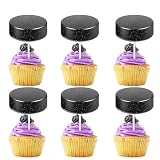 Cupcake-Topper mit Glitzer, Eishockeyball, Dessert, Cupcake-Topper, Picks für Eishockey-Sport, Themen-Dekoration, für Männer und Frauen, Happy Birthday, Party-Dekorationen, 18 Stück