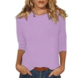 Damen T-Shirt 3/4 Arm Basic, Tops Mit Blumendruck, Rundhalsausschnitt, Lose Casual Blusen, Sommer Mode 2024