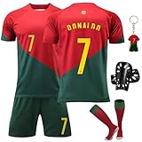 Pardofelis Fußball Trikot für Kinder, Trikot Nr. 7 Fußballtrikots Fussball T-Shirt Shorts Socken und Schienbeinschoner Set, Outdoor Football Jersey für Junge Anzug (Rot Grün, 26)