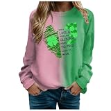 St. Patricks Day Kostüm Damen, Shirt Damen Langarm Rundhals Oberteile Niedlich Zwerge Drucken Pullover Tops Casual Locker Sweatshirt Frauen Irischer Patrick's Tee Shirts Streetw