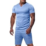 Trikot Set Herren Britisches Hemd Lässiger Sportanzug Business Kleidersack(Hellblau,M)