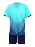 Fldy Kinder Sport Outfit Jungen Fussball Basketball Trikots Trainingsanzug Kurzarm Farbverlauf T-Shirt Und Shorts Schnelltrockend Himmelblau 140-146