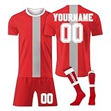 Generisch Personalise Fußball Trikot Herren Football Spieltrikot Jersey Shorts Socken 3 Teilig Set Schnelltrocknend Trainingsanzug Individuelles Fußballtrikot Atmungsaktiv Sportanzug 3-R