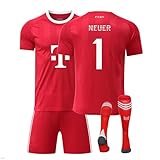 Bayern Neuer Trikot 25/26,Neuer Torwart Fussball Trikot #1 mit T-Shirt Shorts Socken für Kinder,Geschenk für Fußballfans,Authentisch,Atmungsaktiver S