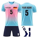 Generisch Trikot Personalisiert Kinder, Fussball Trikot mit Namen Nummer Logo, Fussball Jersey Trainingsanzug für Junge Herren (DE/NL/SE/PL, Alter, Einheitsgröße, Regular, A-4)