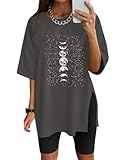 Eunike Oversize Shirt Damen Lange Tshirt Kurzarm Sportshirt Lockere Oberteile Sommer Funktionsshirt Tunika mit Schlitzen Schlitz-Mond XL