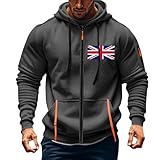 Herren-Kapuzenpullover mit UK-England-Flagge, stilvoll, lockere Passform, Kordelzug, Taschen, Kapuzenpullover, Sweatshirts, bedruckt, Reißverschluss, langärmelig, lässig, bequem, Polyester,