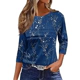 Shirt Halbarm Damen,Zasfou Damen Frühling Langarm Shirt Damen Basic 3/4 Ärmel Shirt Freizeithemd Tshirt Casual Locker Tunika Blusentop （Blau，M）