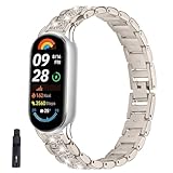 SMYAOSI Armbänder Kompatibel mit Xiaomi Band8/Xiaomi Band9/Xiaomi Band 10 Watch Armband, Edelstahl Ersatzarmbänder Wristband Metall Strap für Xiao mi Band 8 9 10 Smartwatch Zubehör (Beige)