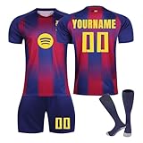 Generisch Barcelona 25/26 Personalisiert Fußballtrikots mit Eigenem Namen/Nummer für Herren/Kinder, Benutzerdefiniert Fussball Trikot Shorts Socken Training