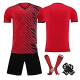 Generisch Fußball Kostüm, Trikot Kinder Manner Jungen Benutzerdefiniert Personalisierte Jeder Name Nummer Team Logo Kostüm-T Shirt Shorts Und Socken Set Fußballdress (L, Red)