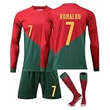 Generisch Nr.7 Langarm Fußball Trikot Shorts Socken Sets für Kinder/Erwachsener, C7 Fussball Trikot Trainingsanzug Jungen H