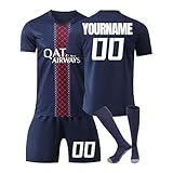 Generisch Paris Fußballtrikot Personalisiert mit Eigenem Namen/Nummer für Kinder/Erwachsener, Hause/Auswärts Fussball Trikot Shorts Socken Set Trainingsanzug für Jungen H