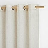 PONY DANCE Leinen Gardinen Kurz Halbtransparent Leinenvorhang mit Ösen 2er Set H 160 x B 140 cm Beige, Wohnzimmer Vorhänge Leinenoptik Boho Style Linen Curtains for B