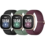 Hgsxst 3 Stück Stretch Nylon Armband Kompatibel mit Fitbit Versa 3 / Fitbit Versa 4 Armband/Fitbit Sense/Fitbit Sense 2 Armbänder,Weiches Elastisch Ersatz Nylon Sport Band für Damen/H